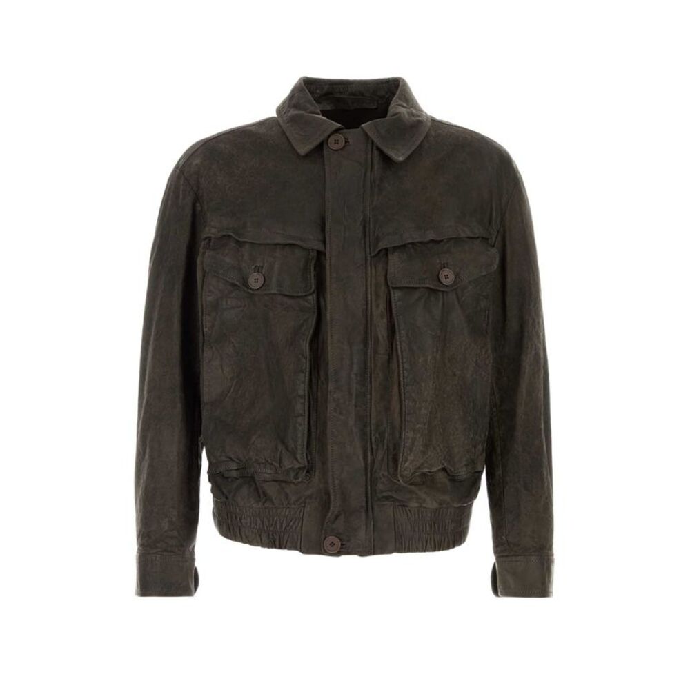 Santoro Men Dark Brown Leather Bomber Jacket